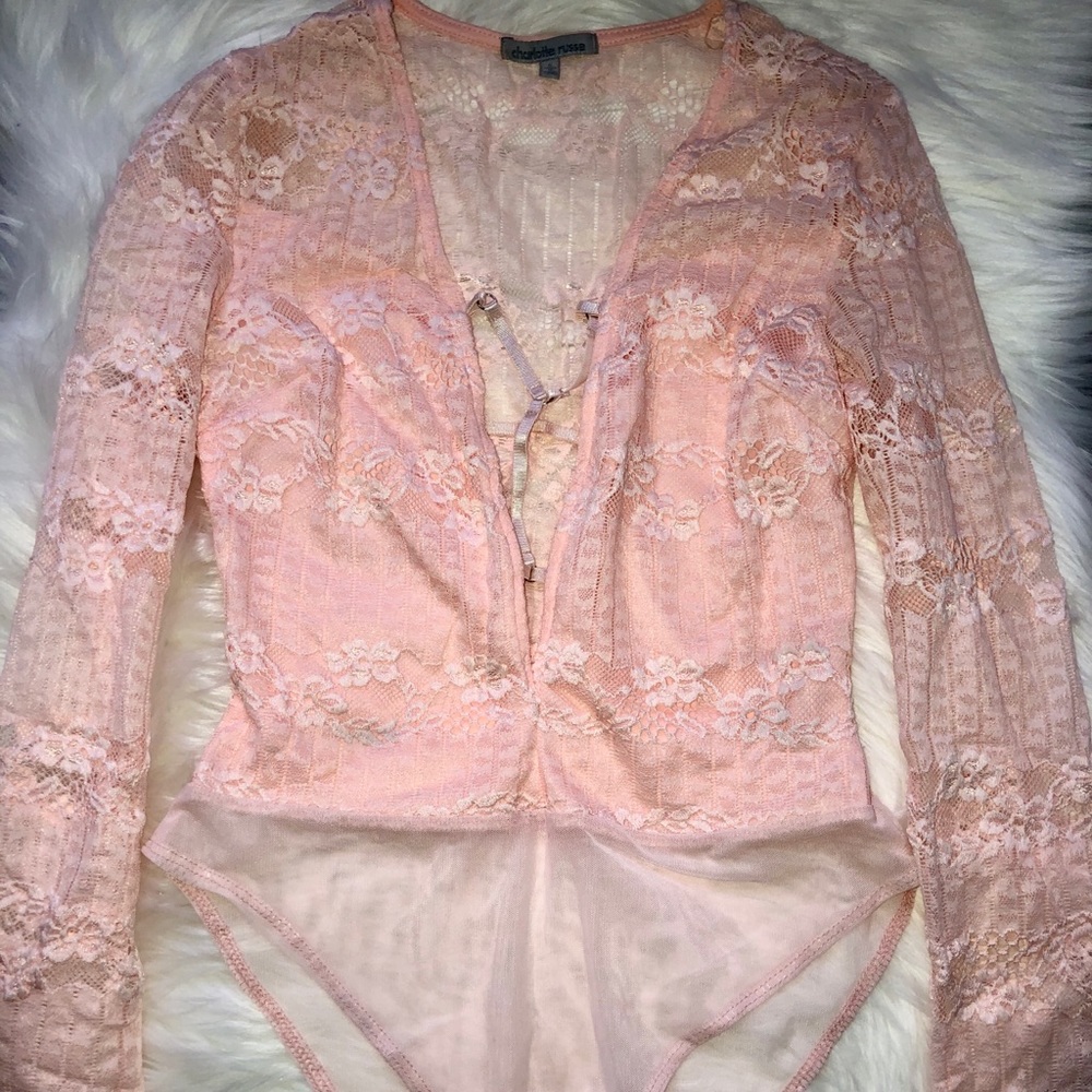 Pink lace bodysuit